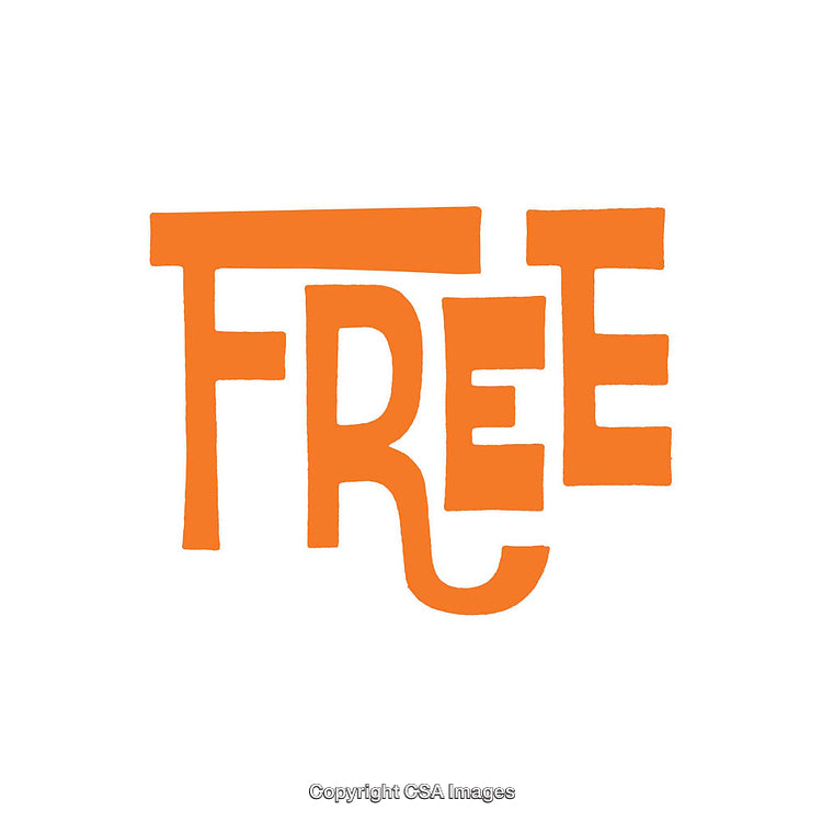 Simple Handwritten Word "Free" in Bright Orange on White Background