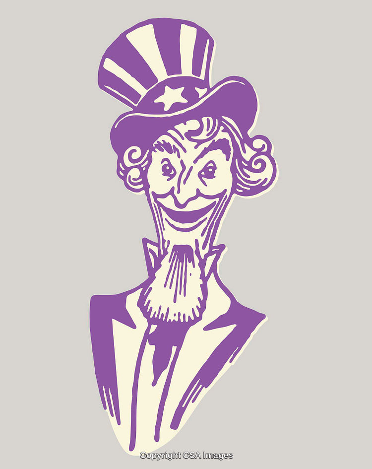 Stylized Illustration of a Purple Uncle Sam with Vintage Charm