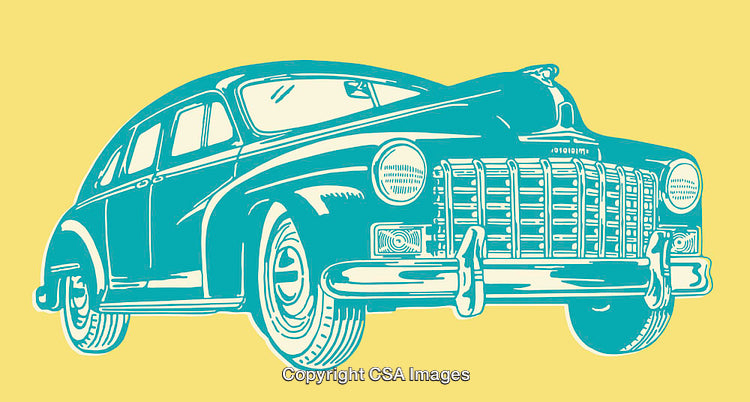 Retro Styled Illustration of a Vintage Classic Car on Yellow Background