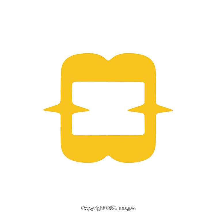 Yellow Abstract Symbol with Symmetrical Design on White Background