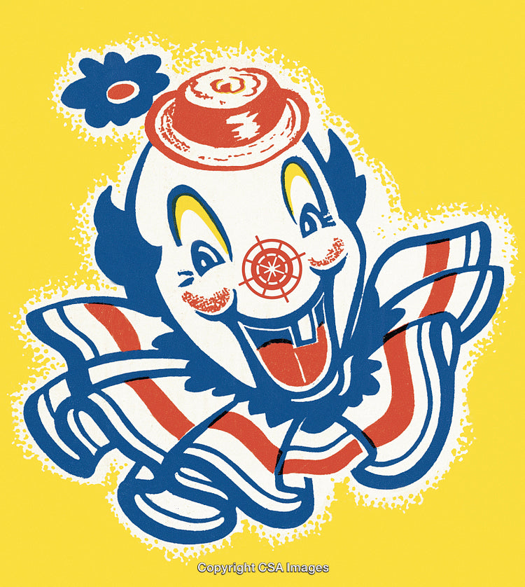 Cartoon Clown Illustration with Happy Expression on Yellow Background