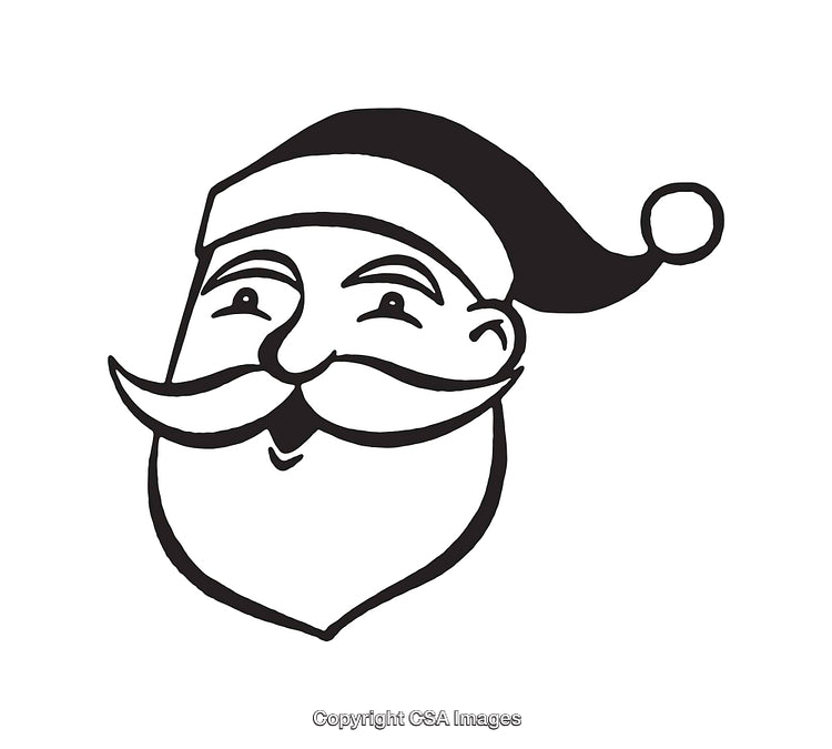 Black And White Line Art Illustration of Santa Claus's Jolly Face