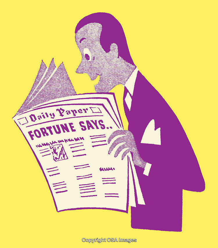 Vintage Style Illustration of Man Reading Newspaper Fortune Section