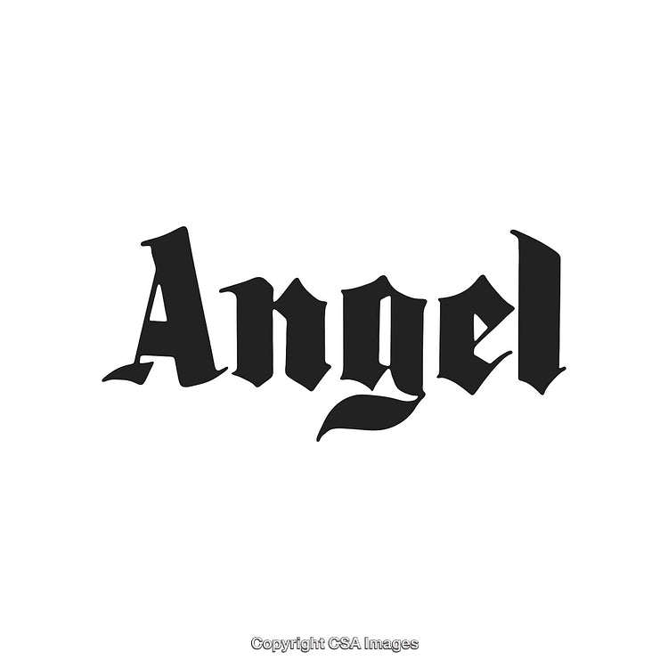 Black Gothic Styled Text Displaying the Word Angel on a White Background