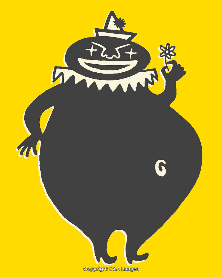 Whimsical Clown Illustration Holding a Flower in Line Art Style