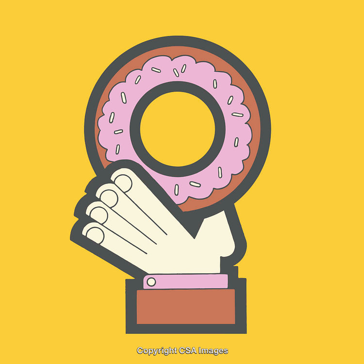Colorful Modern Illustration of Hand Holding Donut with Pink Icing