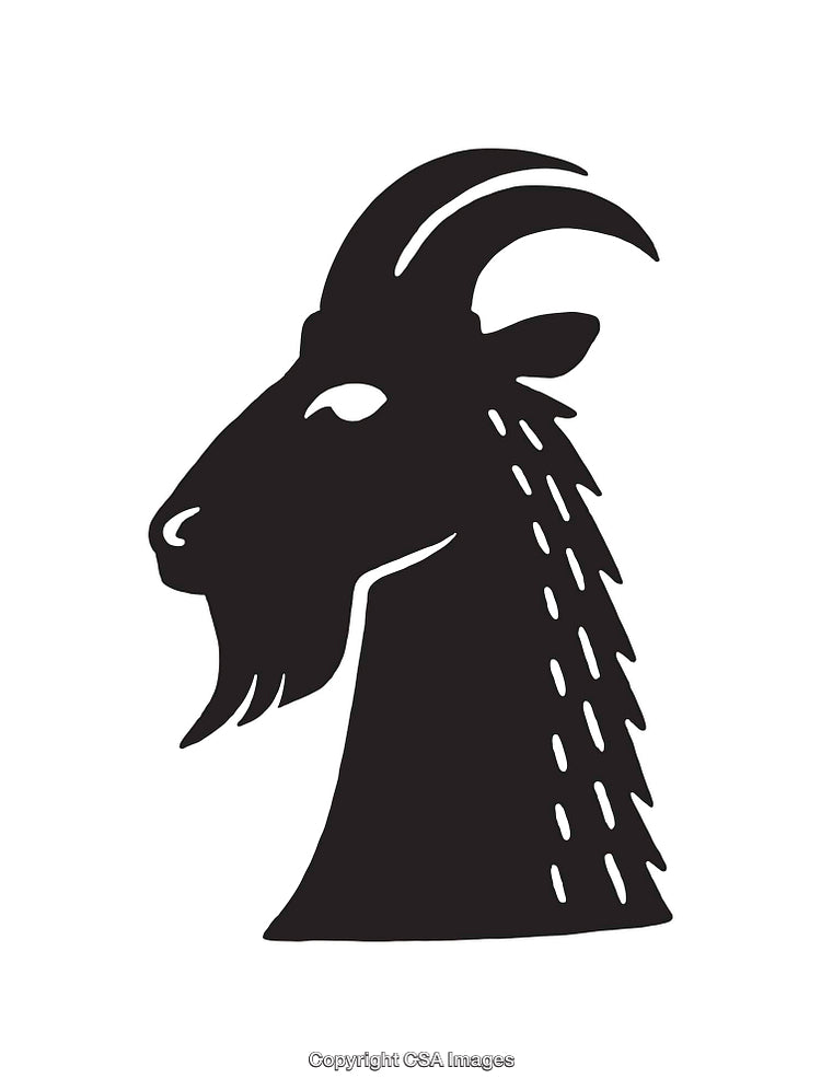 Black and White Illustration of a Goat Silhouette with Horns and Beard