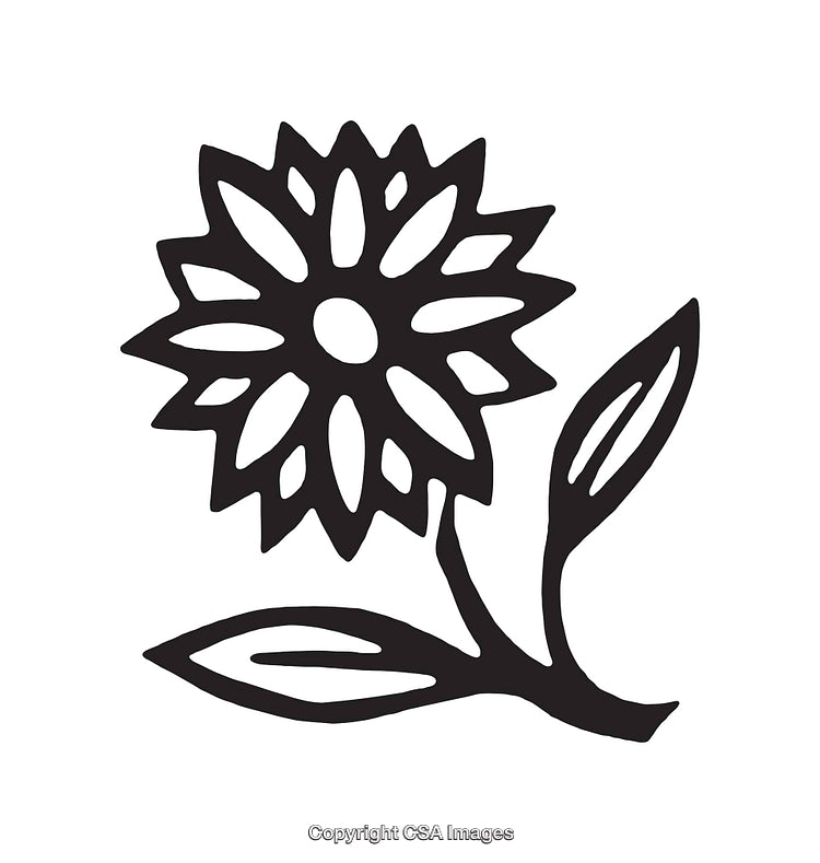 Black and White Line Drawing of a Blooming Flower Illustration