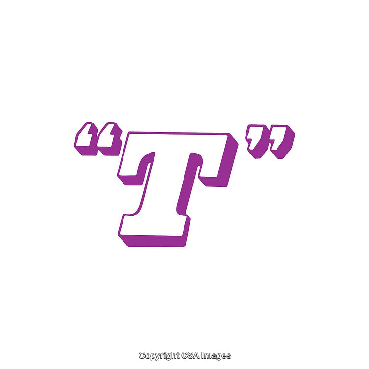 Stylized Letter T in Purple with Quotation Marks on White Background