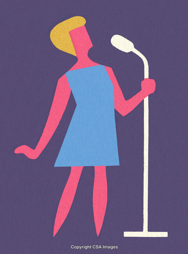 Abstract Minimalist Illustration of a Female Singer Performing on Stage