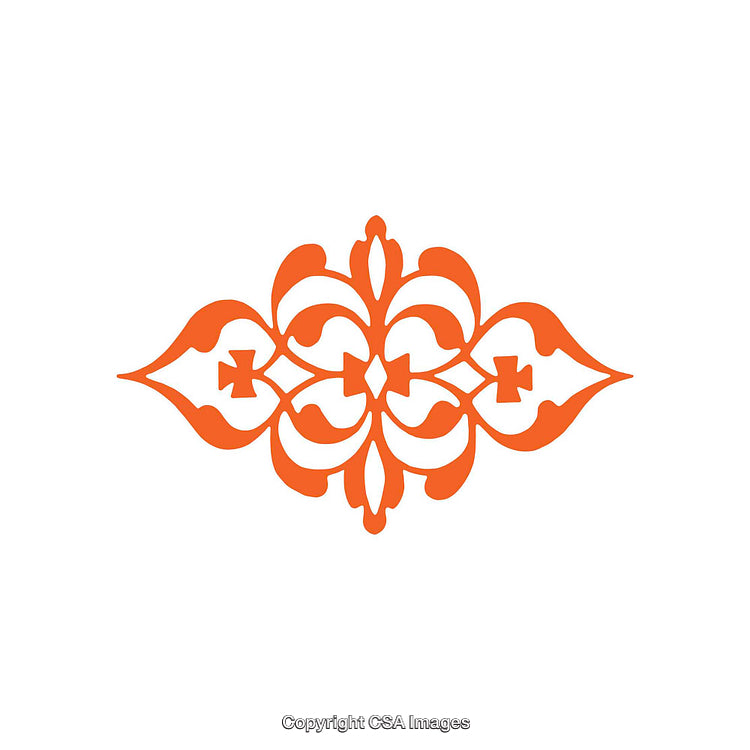 Intricate Ornamental Design Element with Orange Flourishes on White Background