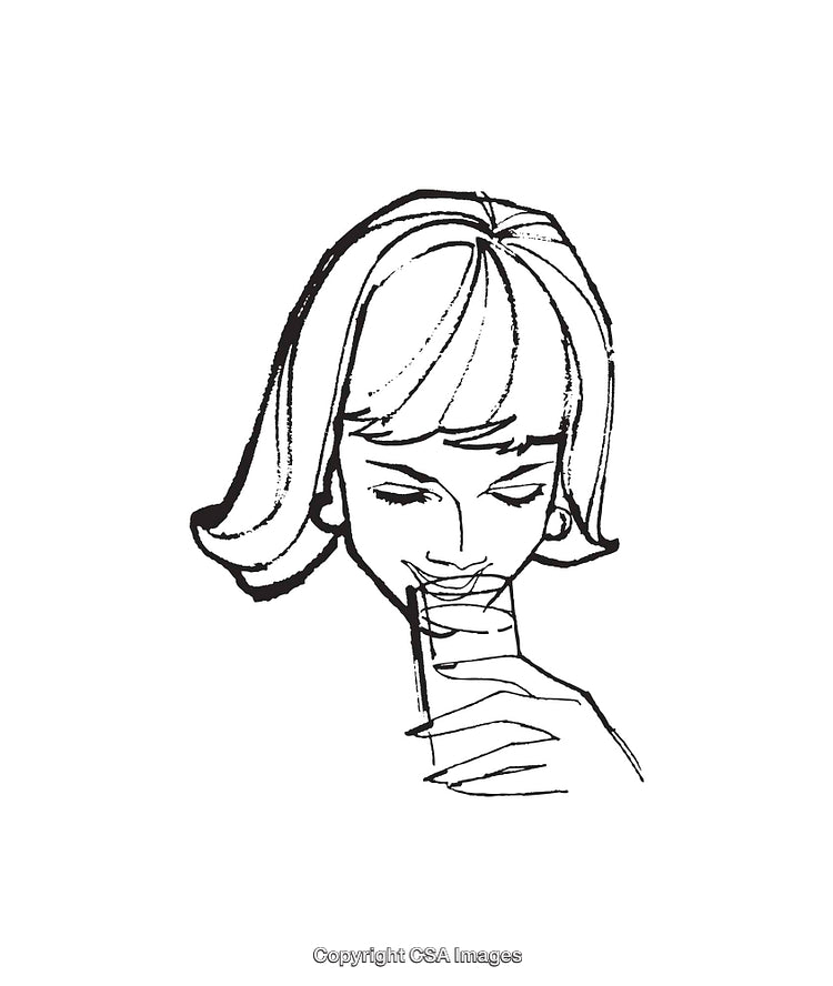 Black And White Line Art of a Woman Savoring a Drink
