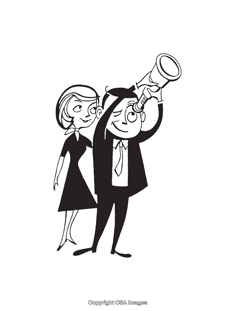 Retro Styled Illustration of a Businessman and Woman in Black and White