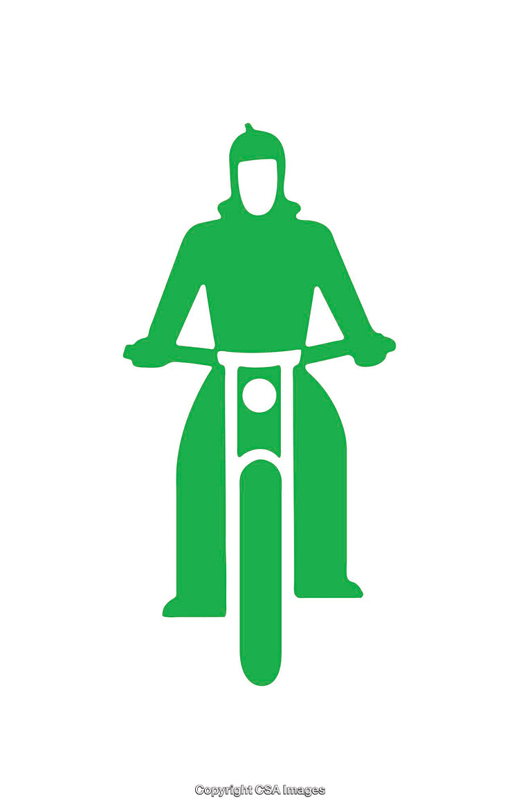Green Silhouette Icon of a Motorcycle Rider in Minimalist Style