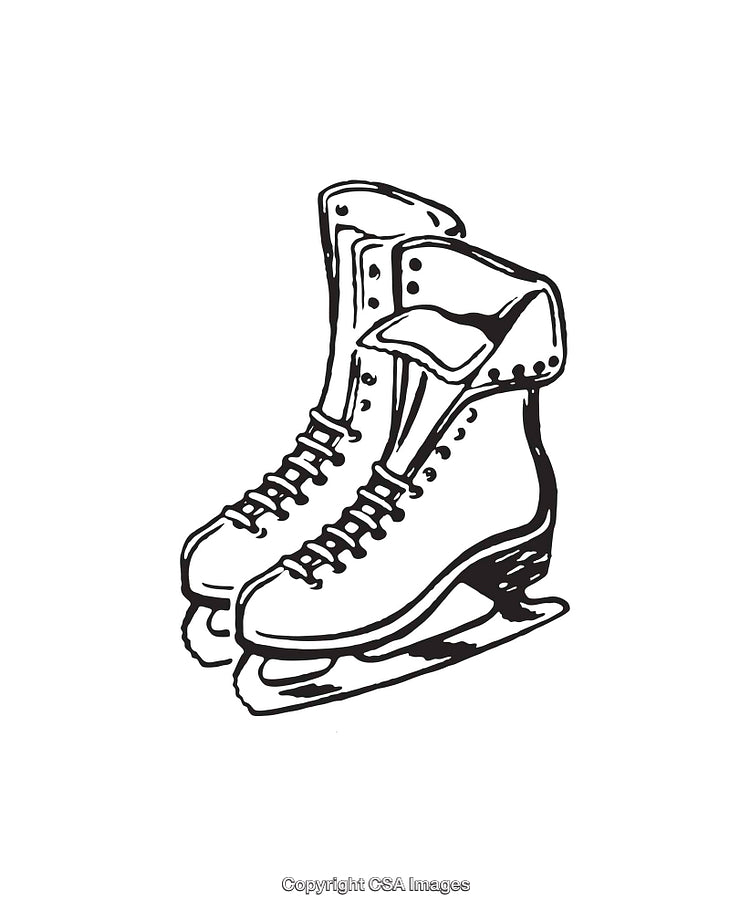 Black and White Line Art Illustration of Ice Skating Boots