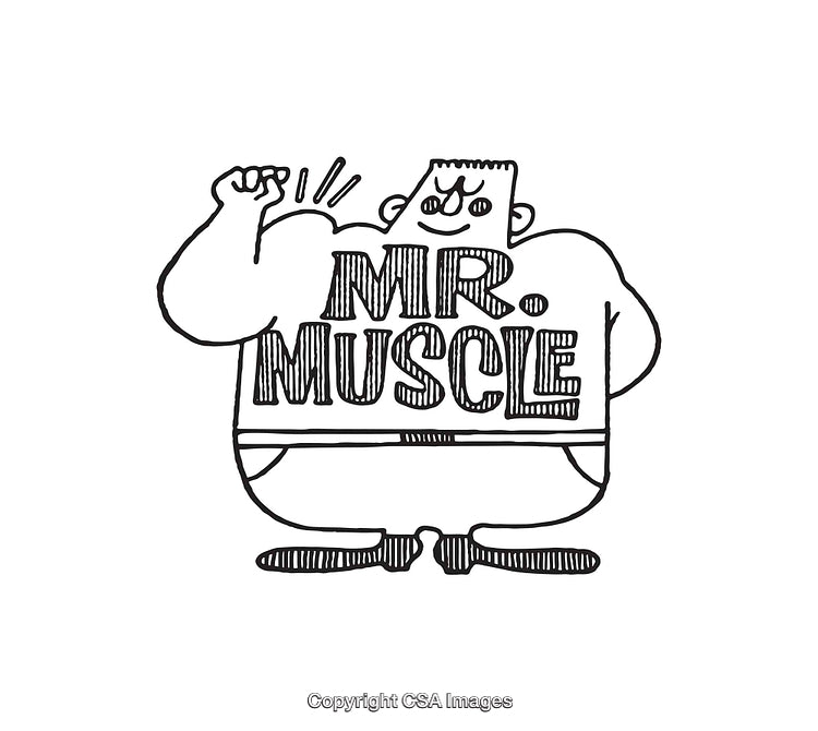 Hand Drawn Illustration of a Cartoon Character Named Mr. Muscle