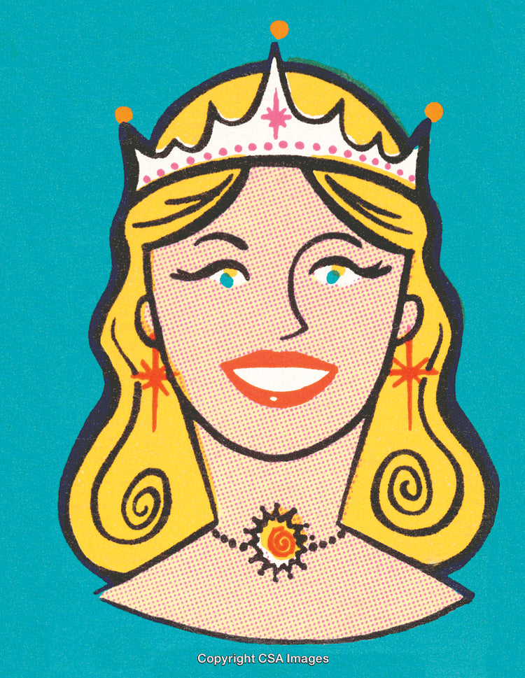 Colorful Illustration of a Smiling Princess in a Crown With Golden Hair