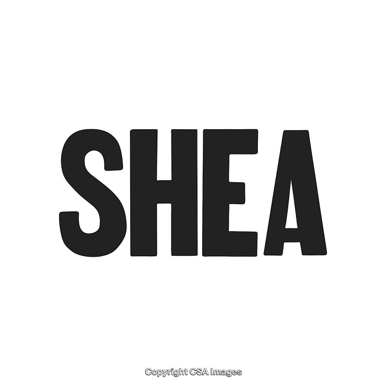 Bold Display of the Word 'Shea' in Black Stylized Letters on White Background