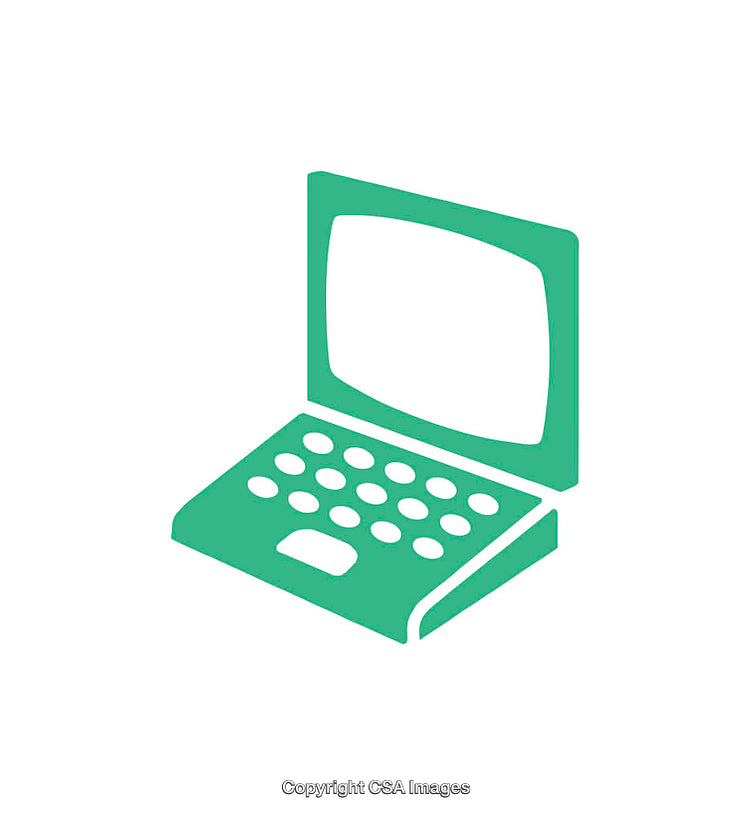 Green Icon of a Simplistic Computer with Keyboard and Screen