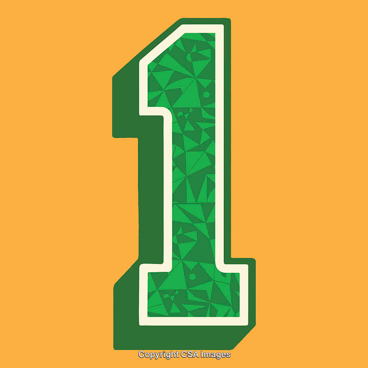 Green Number One With Geometric Design on Orange Background