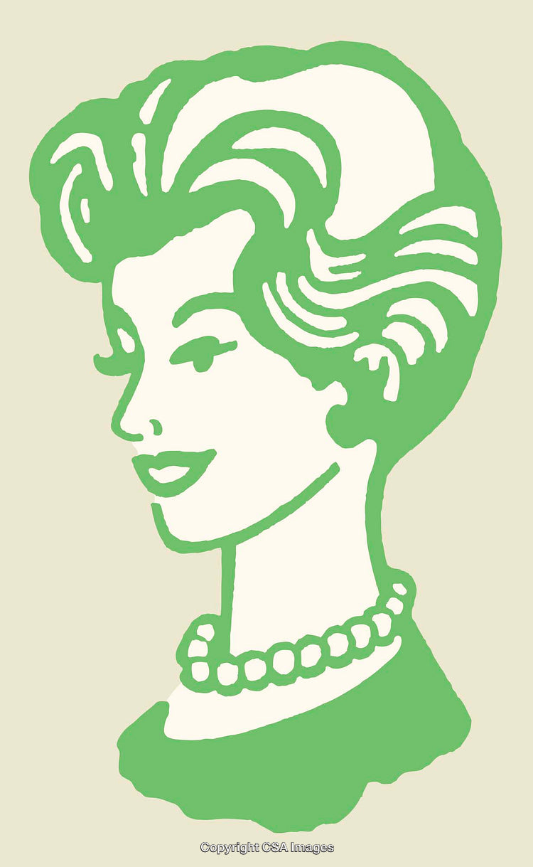 Retro Green Line Art Portrait of a Classic Woman Silhouette