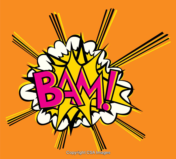 Comic Book Style BAM Sound Effect on Vibrant Orange Background