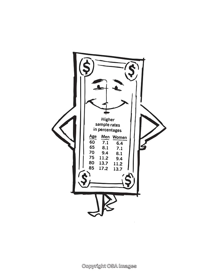 Black and White Illustration of Anthropomorphic Dollar Depicting Statistics