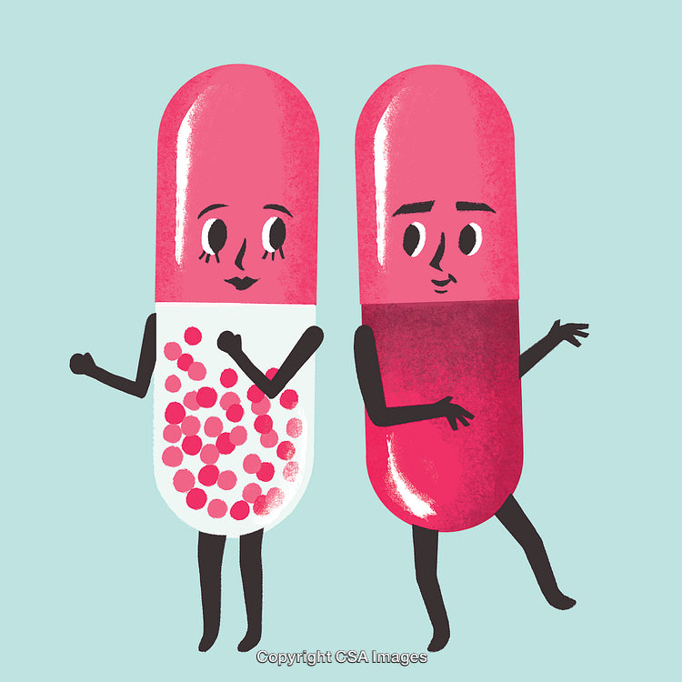 Two Cartoon Pills as Characters Expressing Friendship and Interaction