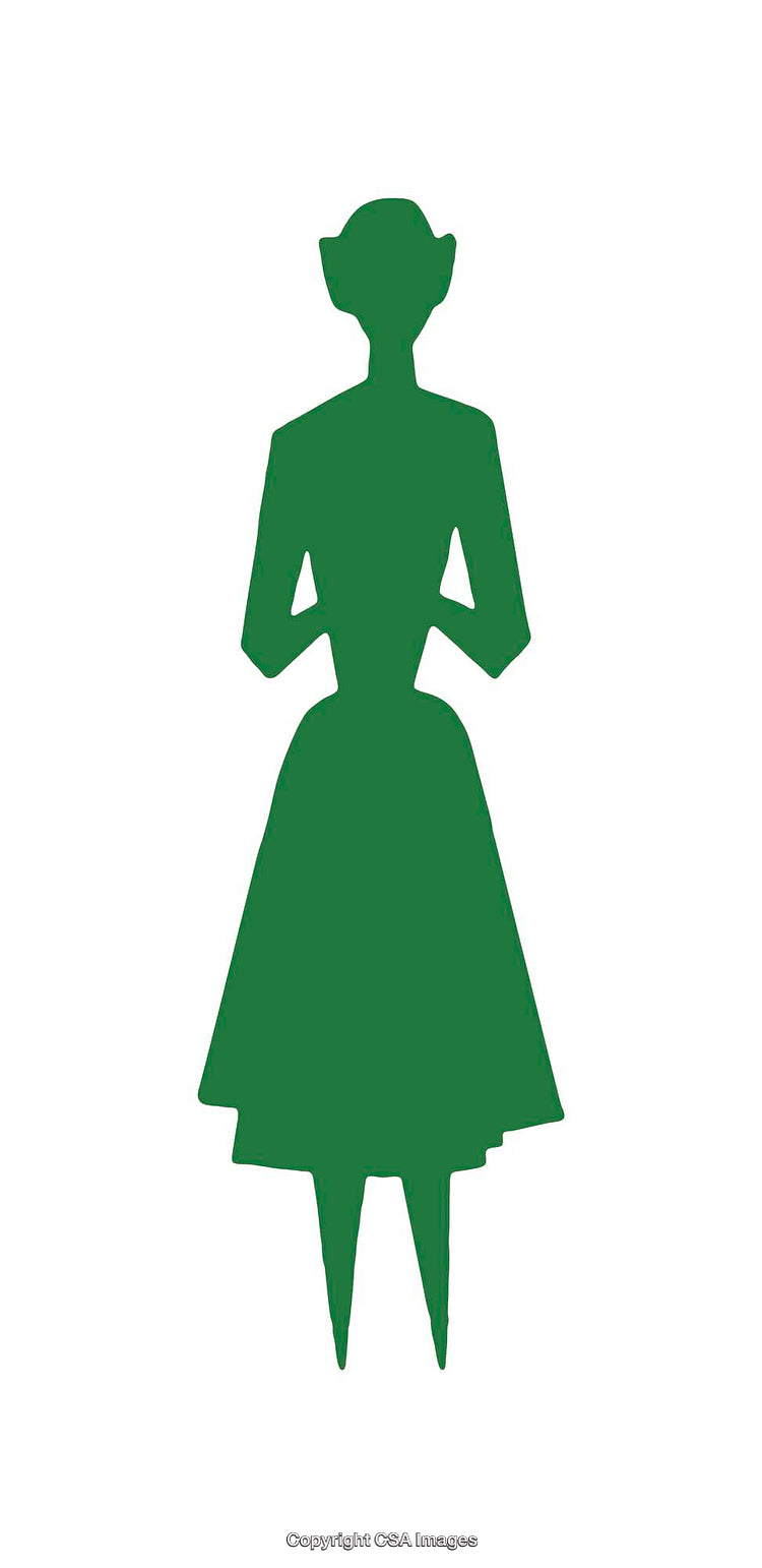 Green Silhouette of a Woman in a Vintage-Inspired Dress