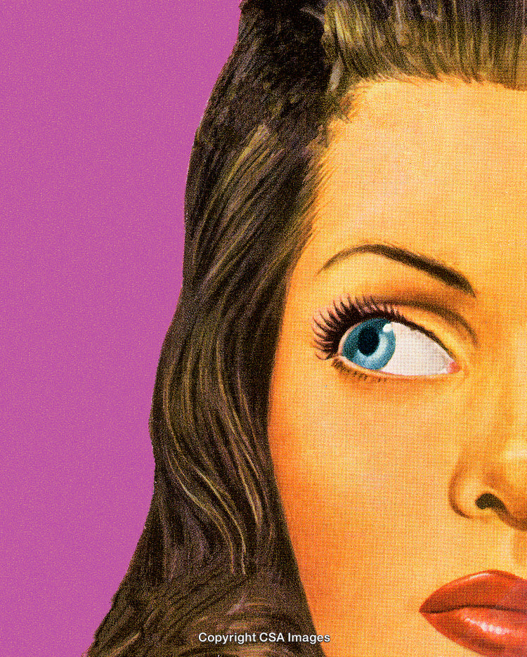 Retro Illustrated Close-Up of a Woman's Face with Bold Features