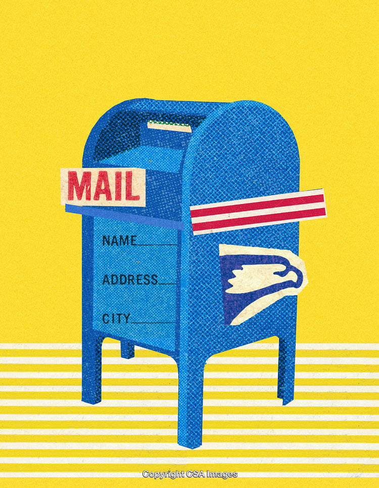 Retro Mailbox Illustration With Bold Colors and Artistic Design Elements
