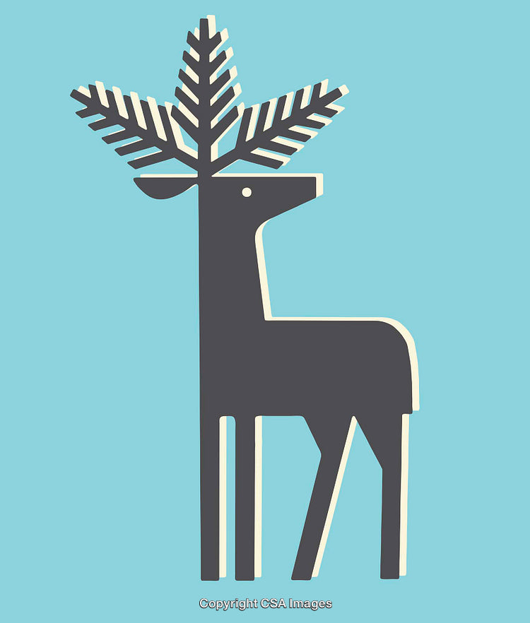 Minimalist Deer Illustration with Stylized Antlers on Blue Background