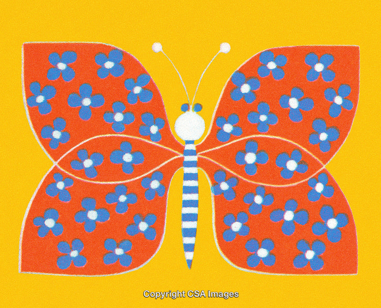 Vibrant Butterfly Artwork with Floral Wing Design on Yellow Background