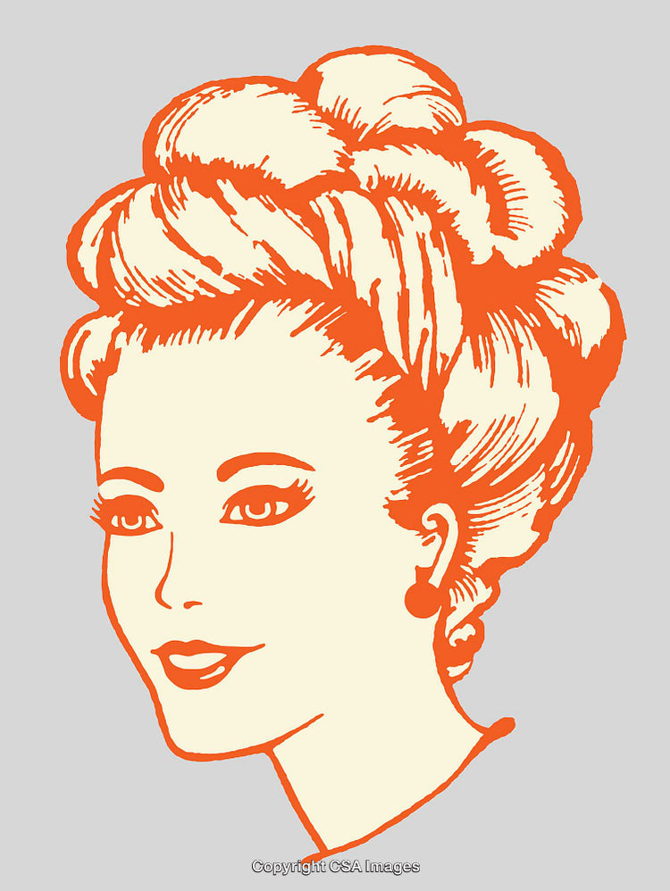Vintage-Style Portrait Illustration of a Woman in Decorative Line Art Design
