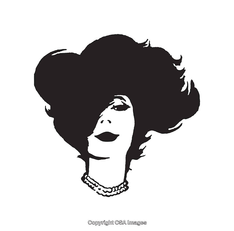 Stylish Black and White Line Art Portrait Illustration of Elegant Woman