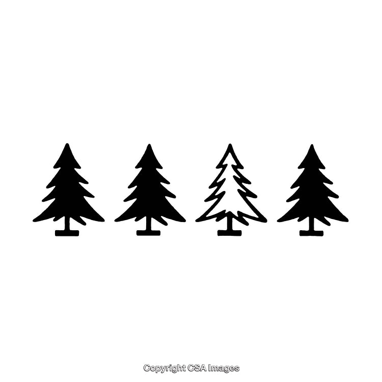 Simple Black and White Evergreen Tree Silhouettes in a Row