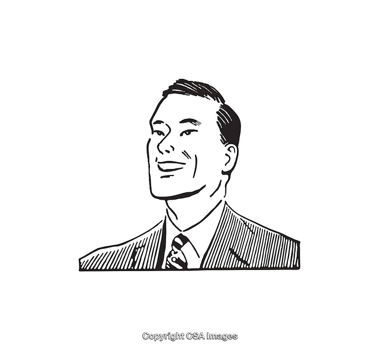 Retro Line Art Illustration of a Smiling Businessman in a Suit and Tie