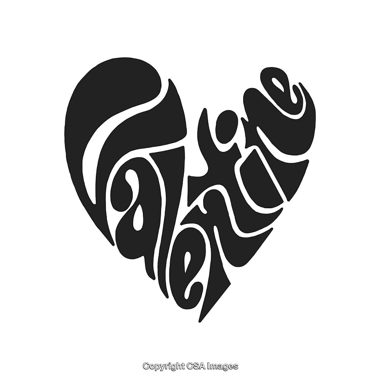 Artistic Valentine Typography Shaped Heart Design for Romantic Themes