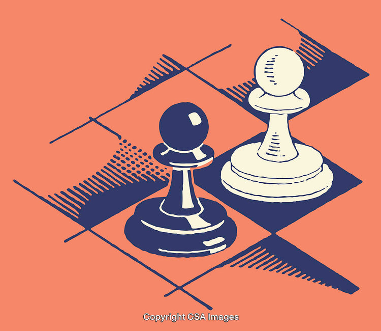 Stylized Line Art of Chess Pawns with Vibrant Colors