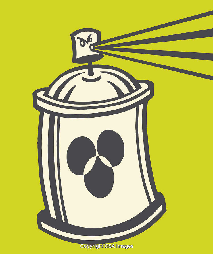 Illustration of Expressive Spray Can with Radiating Beams on Yellow Background