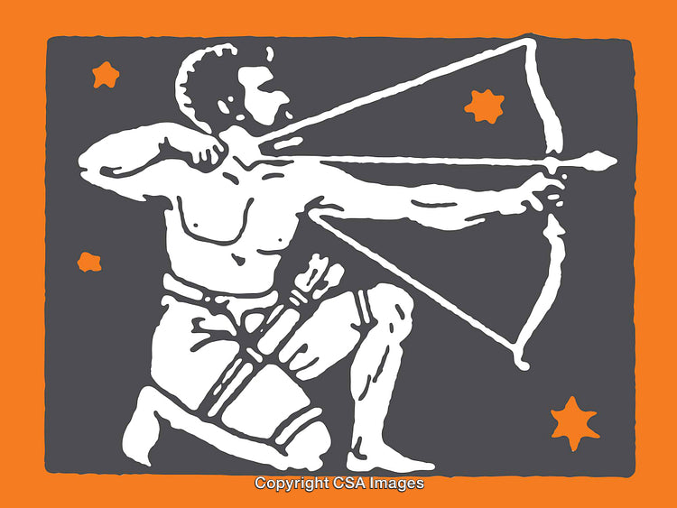 Vintage Style Archer Line Art with Starry Background in Bold Colors