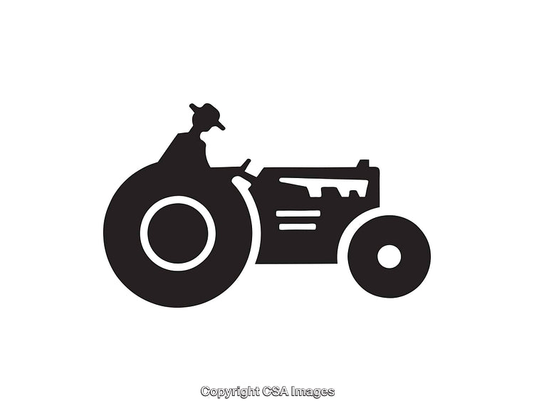 Black and White Silhouette of a Farmer Driving a Tractor