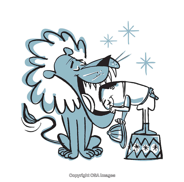 Playful Lion and Performer in Whimsical Circus Illustration