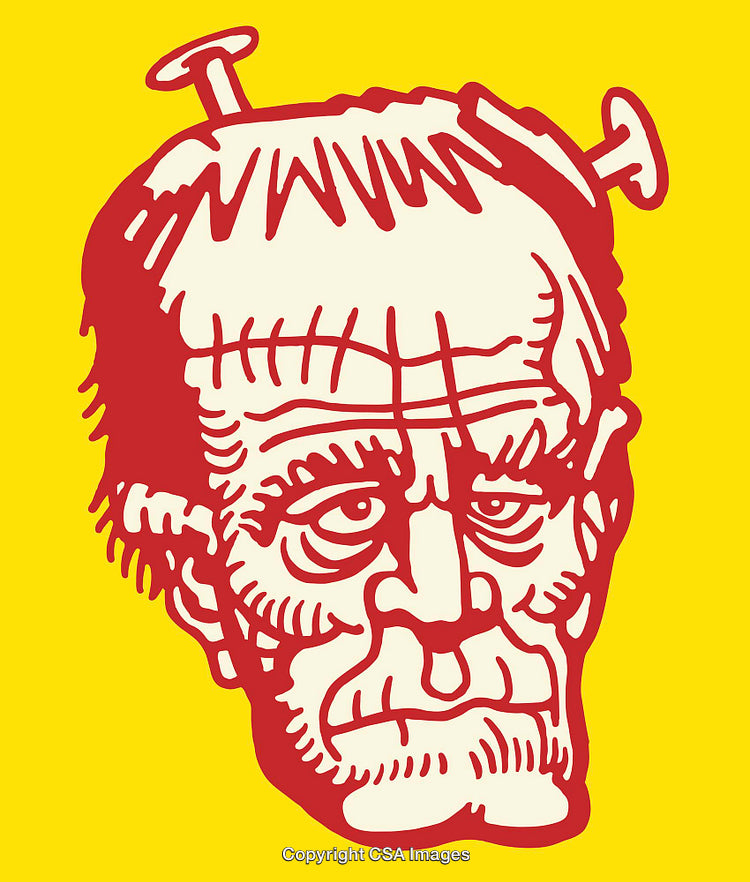 Bold Colorful Line Art Illustration of Frankenstein's Monster Portrait