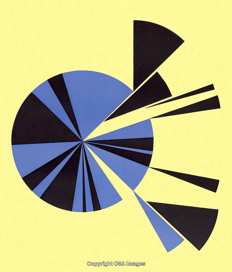 Abstract Geometric Design with Blue and Black Shapes on Yellow Background