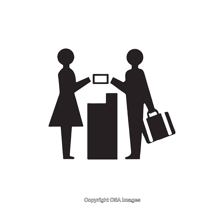 Black and White Icon Depicting Counter Service Interaction