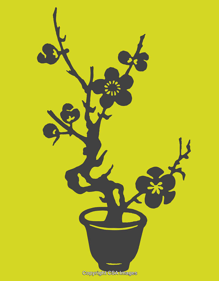 Silhouette of Blossom Branch in Minimalist Line Art Style