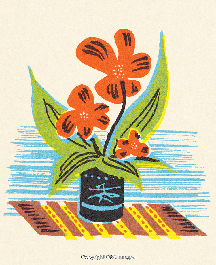 Vibrant Floral Artwork Showcasing Orange Flowers in a Decorative Vase