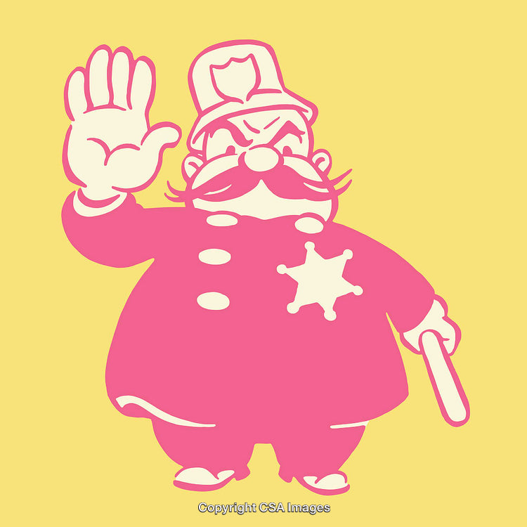 Cartoon Policeman Illustration in Bold Colorful Line Art Style
