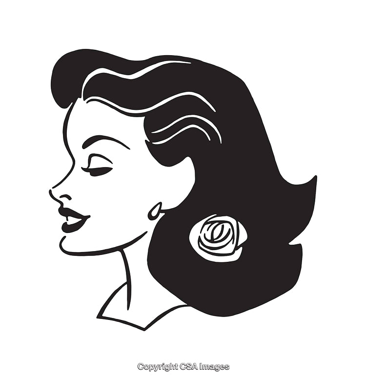 Elegant Female Silhouette in a Retro Black and White Line Style Drawing